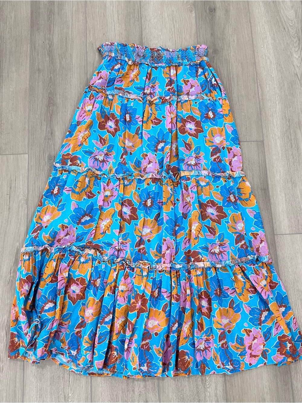 Love the Label Anthropologie tiered ruffle maxi skirt floral small multicolor - Picture 3 of 6